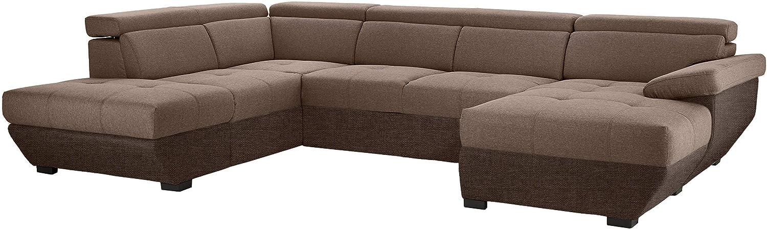 Mivano Wohnlandschaft Speedway, Modernes U-Form-Sofa mit verstellbaren Kopfstützen, 332 x 79 x 222, Zweifarbiger Bezug, Braun/Dunkelbraun Bild 1