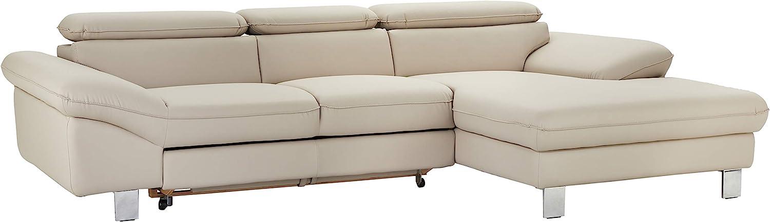 Mivano Ecksofa Driver mit Recamiere rechts, Ledercouch mit Bettfunktion und Bettkasten / Inkl. verstellbare Kopfstützen, 268 x 73 x 169, Kunstleder, Hellbraun Bild 1