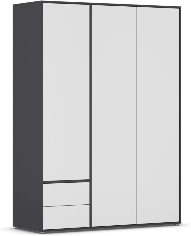 Rauch Möbel Nabila Kleiderschrank für Schlafzimmer, Kinderzimmer, Jugendzimmer, Flur, 3-türig, 2 Schubladen, Push-to-Open mit Zubehör Premium, Farbe Weiß/Grau metallic, Schwarz, Breite 140cm Bild 1