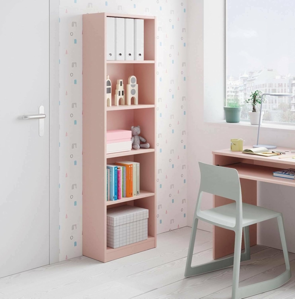 Dmora - Buchhandlung Pomona, Hohes Bücherregal mit 5 Regalen, Büro- oder Schlafzimmerregal, Modernes Regal mit Fächern, cm 52x25h80, Rosa Bild 1