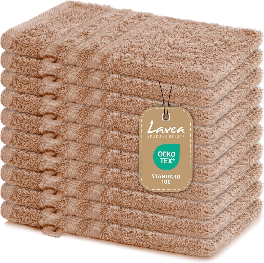 Lavea 10er Set Waschhandschuh 15x21 cm, Frottierserie Elena, Cappuccino Bild 1