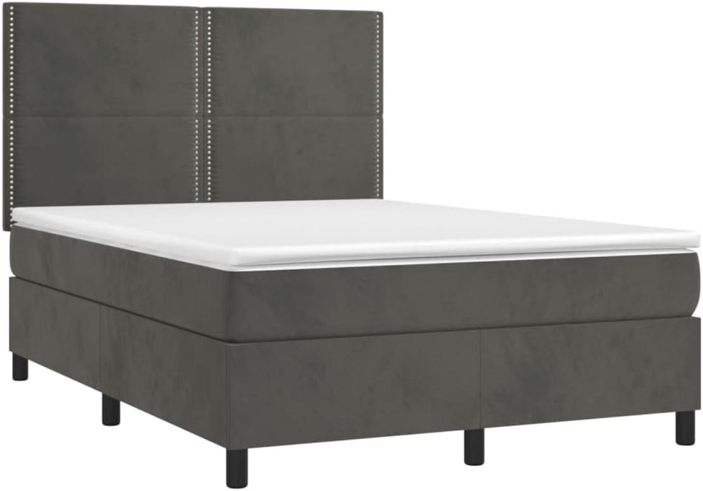 vidaXL Boxspringbett mit Matratze & LED Dunkelgrau 140x200 cm Samt 3136066 Bild 1