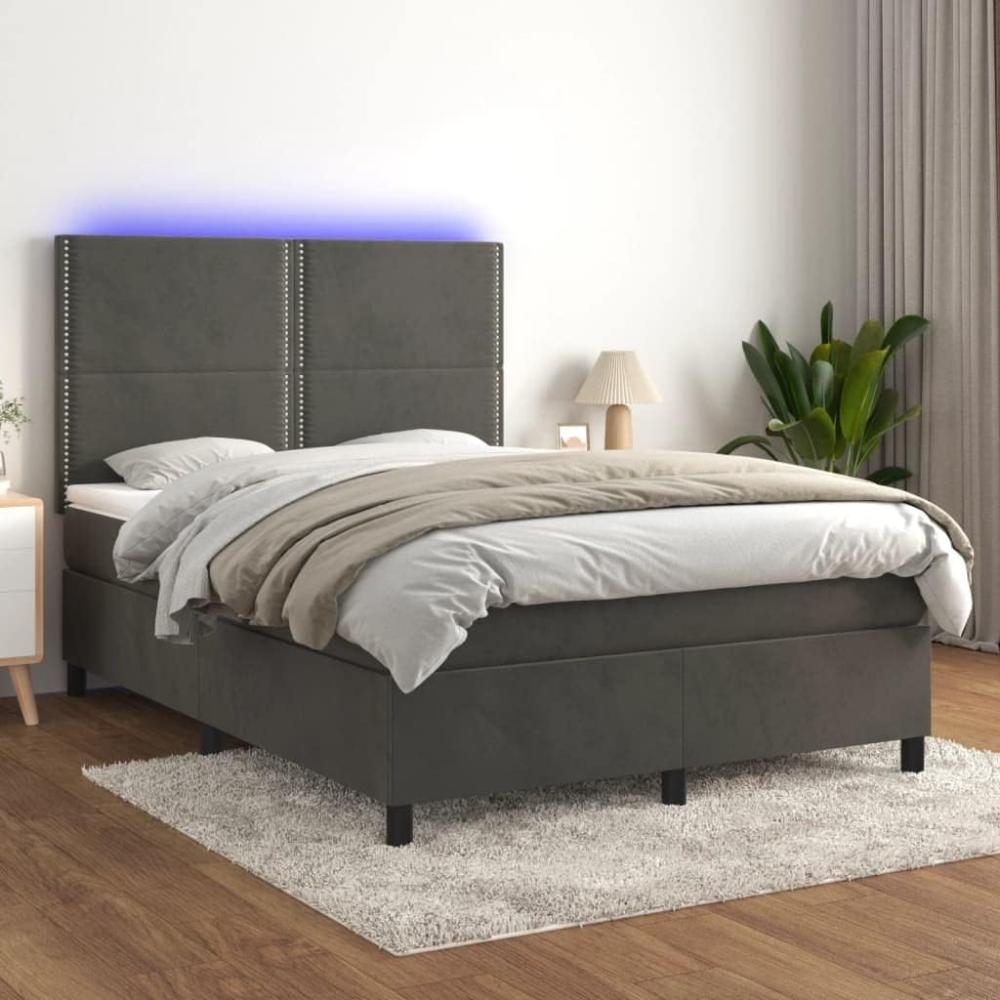 vidaXL Boxspringbett mit Matratze & LED Dunkelgrau 140x200 cm Samt 3136066 Bild 1