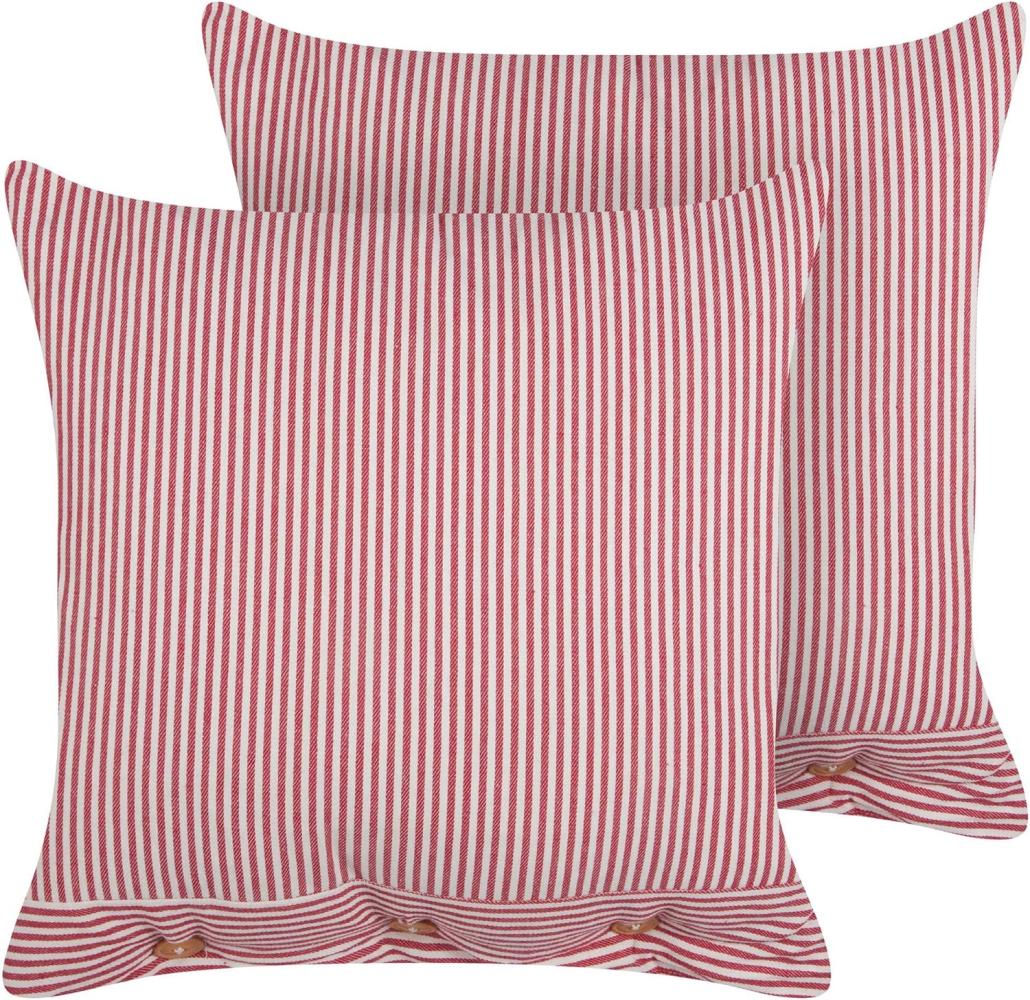 Kissen 2er Set Streifenmuster AALITA Baumwolle 45 x 45 cm Rot Bild 1