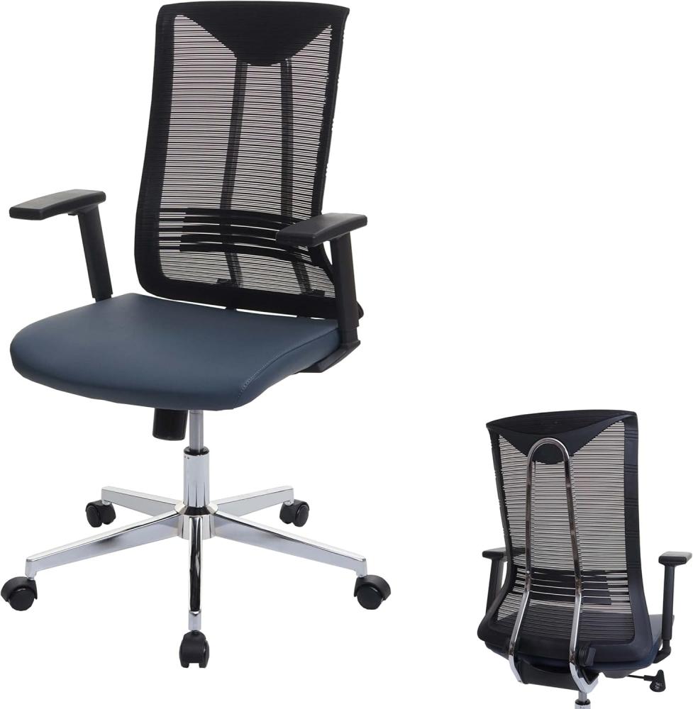 Bürostuhl HWC-J53, Drehstuhl Schreibtischstuhl, ergonomisch Kunstleder ~ blau-grau Bild 1