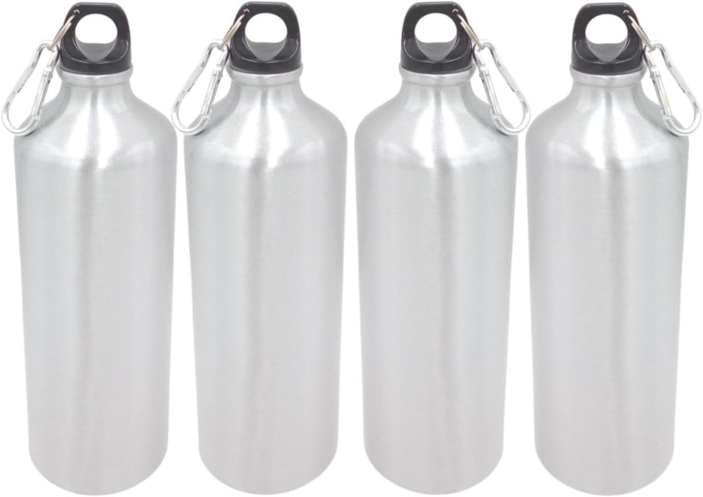 4x Aluminium Trinkflasche 1Liter silber mit Karabiner Wasserflasche Sportflasche Bild 1