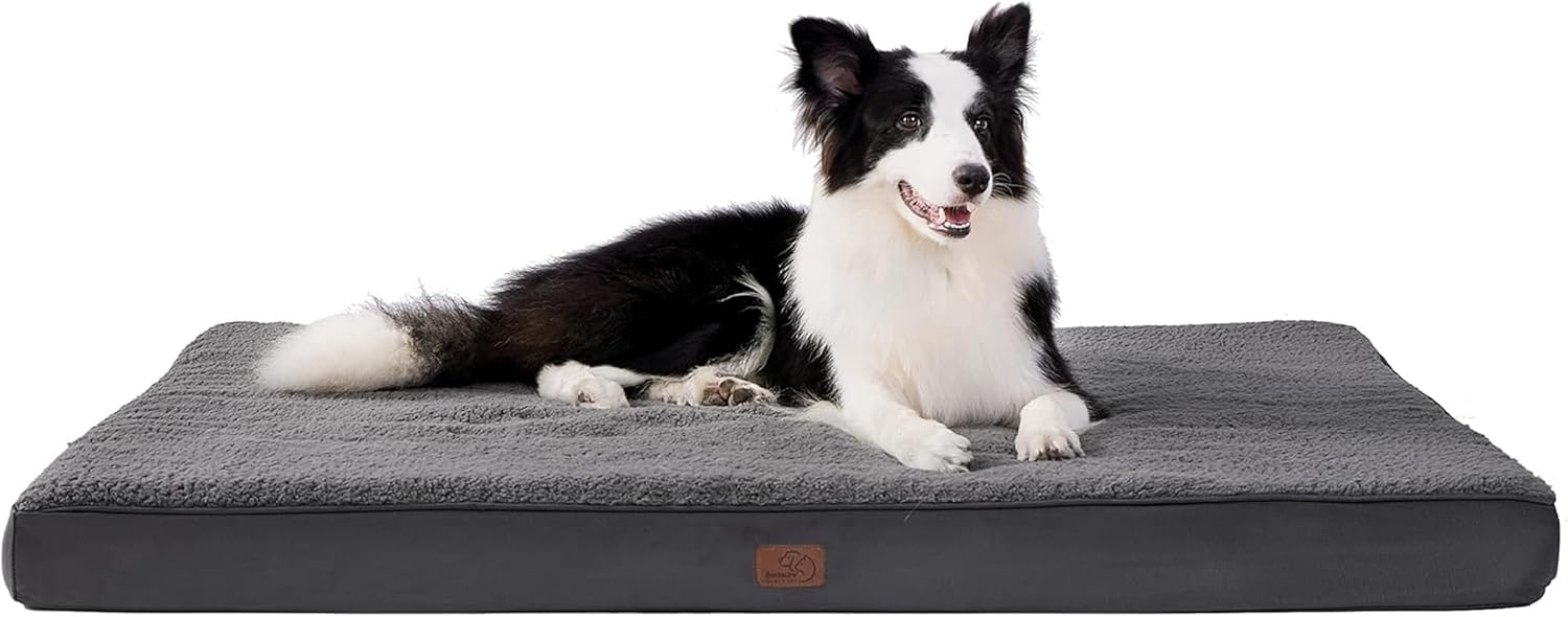 BEDSURE orthopädisches Hundebett Grosse Hunde - 112 x 81 x 7.6 cm Hundekissen flauschig Hundematte waschbar Hundematratze in dunkelgrau für große Hunde Bild 1