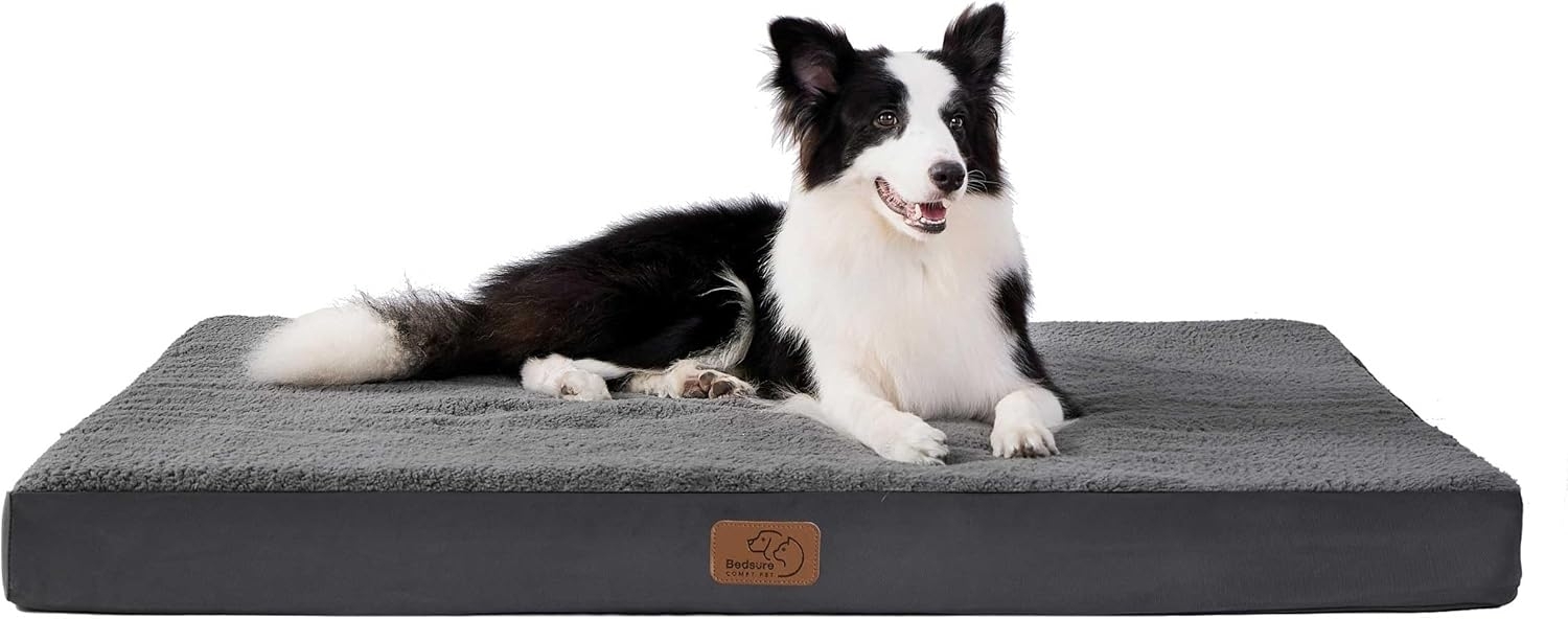 BEDSURE orthopädisches Hundebett Grosse Hunde - 112 x 81 x 7.6 cm Hundekissen flauschig Hundematte waschbar Hundematratze in dunkelgrau für große Hunde Bild 1