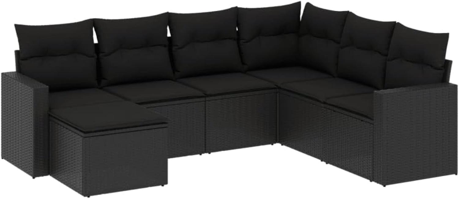 vidaXL 7-tlg. Garten-Sofagarnitur mit Kissen Schwarz Poly Rattan 3251632 Bild 1