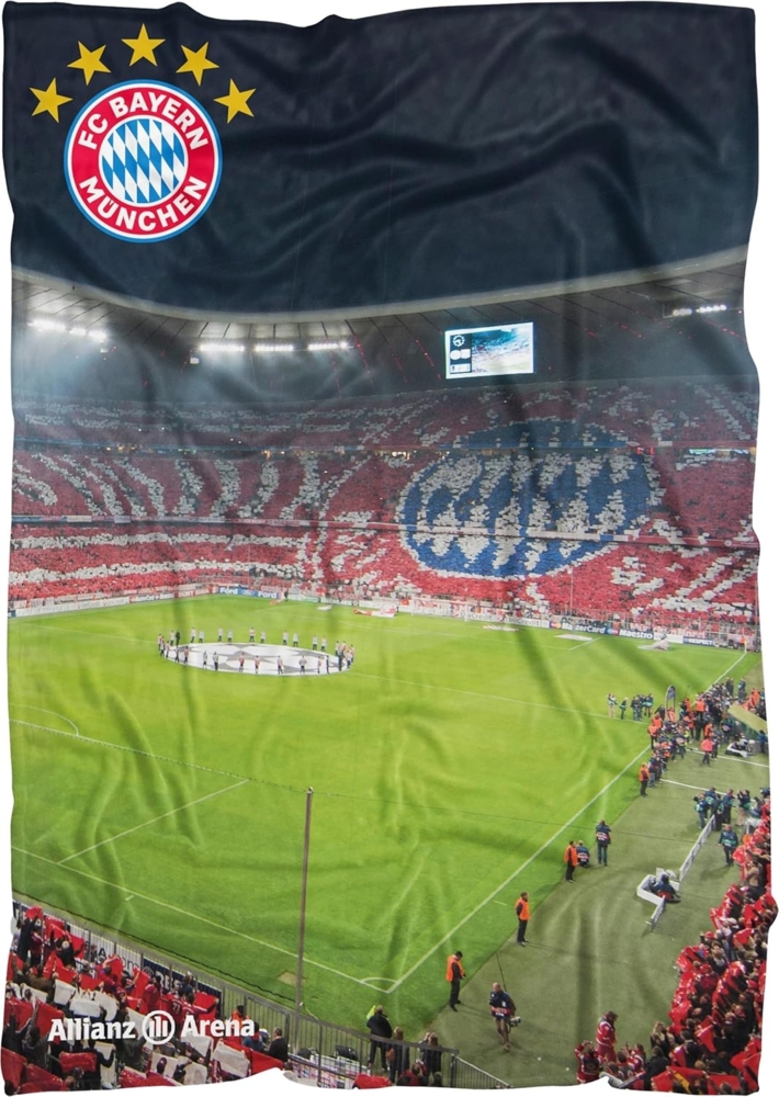 BERONAGE Tagesdecke FC Bayern München Decke Allianz Arena 150x200 cm Kuscheldecke Fußball, passend zur Bettwäsche, ideal für Sofa, Couch, Kinder-Bett, Auto Bild 1