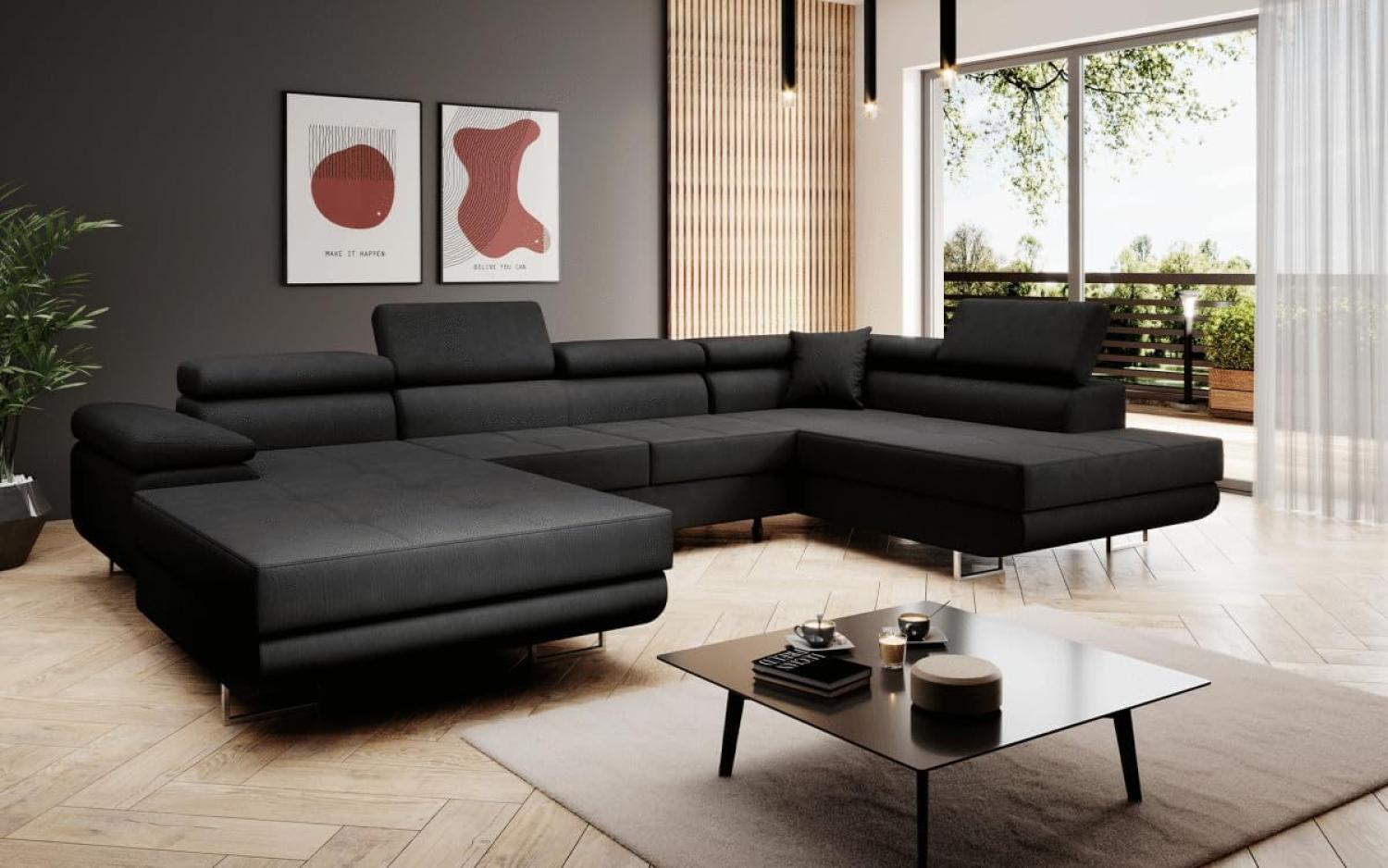 Designer Sofa Matera mit Schlaf und Klappfunktion (Stoff) Schwarz Bild 1