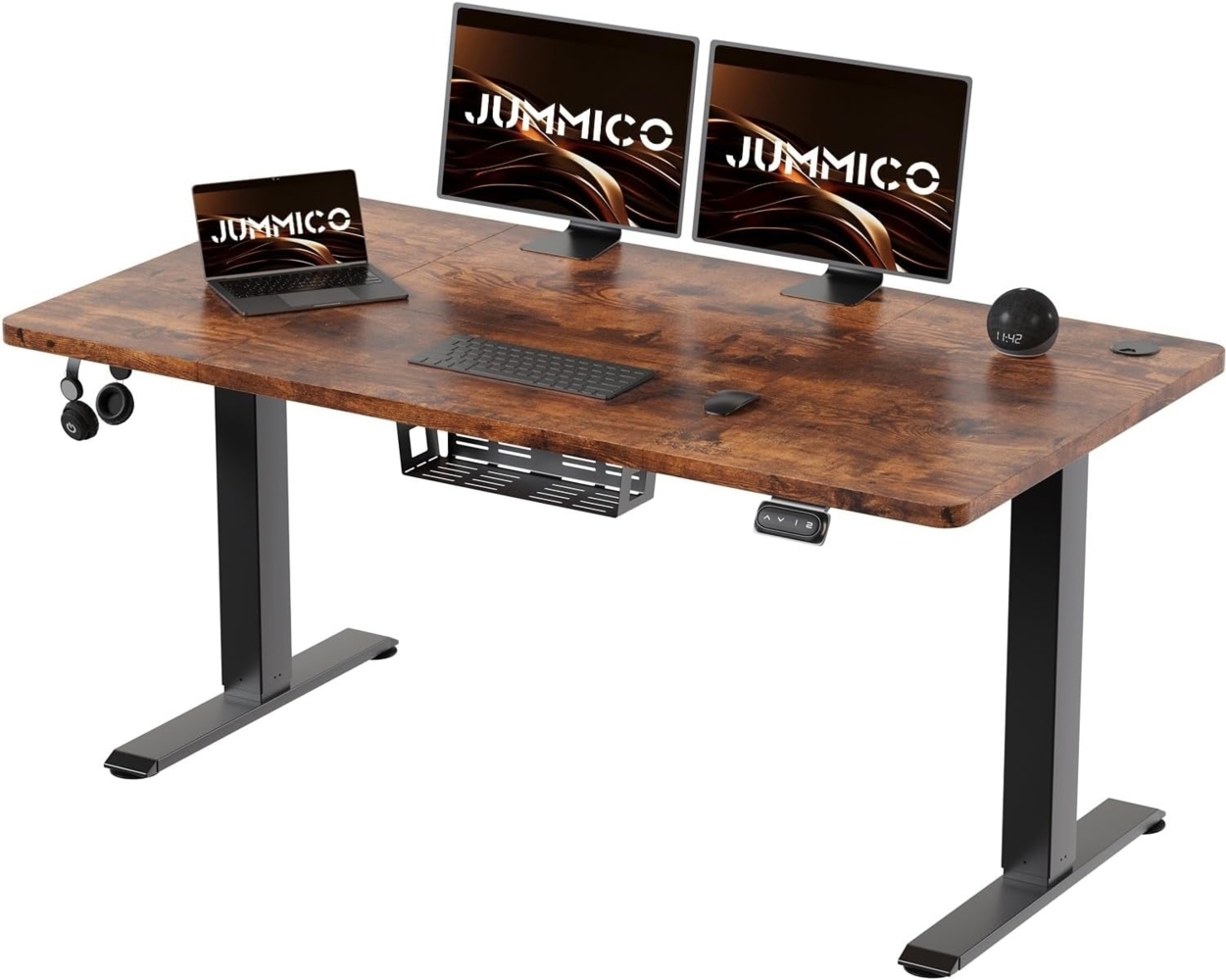 JUMMICO HöHenverstellbarer Schreibtisch 140x60 cm,Standing Desk（71-119cm）,Schreibtisch HöHenverstellbar Elektrisch mit 2-Memory-Steuerung und Antikollisions Funktion(Vintagebraun) Bild 1