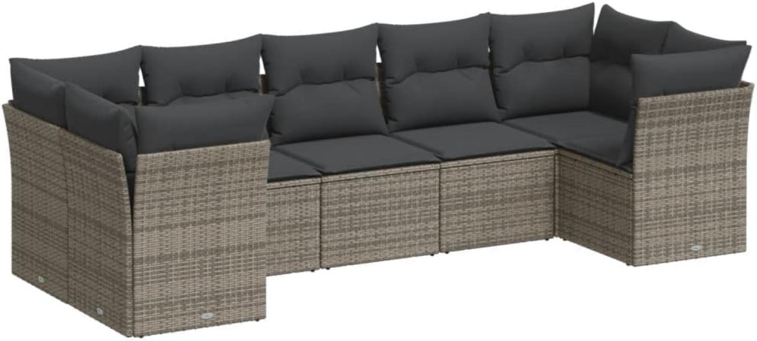 vidaXL 7-tlg. Garten-Sofagarnitur mit Kissen Grau Poly Rattan 3218120 Bild 1