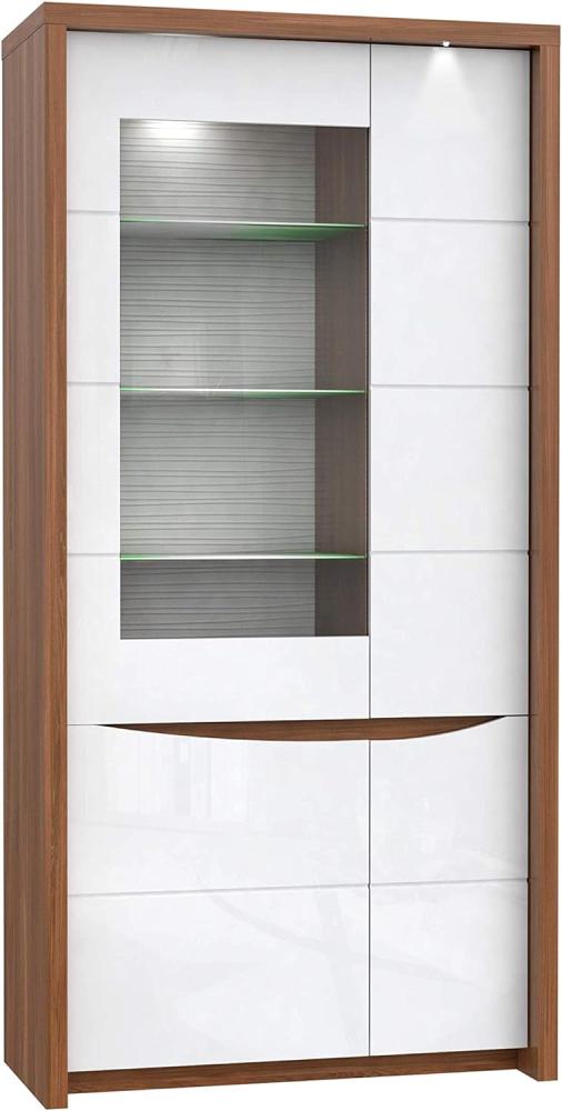 FORTE Saint Tropez Vitrine mit LED Beleuchtung, Holzwerkstoff, Braun/Weiß, 93,6 x 189,3 x 41,9 cm Bild 1