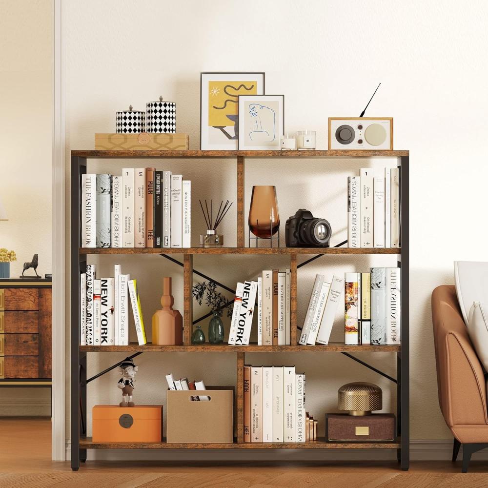 YITAHOME Bücherregal mit 4 Ebenen, Standregal 120cm Hoch Freistehendes Eck-Bücherregal, Offene Display-Aufbewahrung, Regale für Wohnzimmer Schlafzimmer Büro, Vintagebraun-schwarz Bild 1