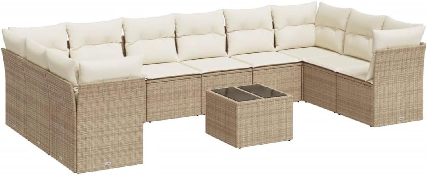 vidaXL 11-tlg. Garten-Sofagarnitur mit Kissen Beige Poly Rattan 3250047 Bild 1