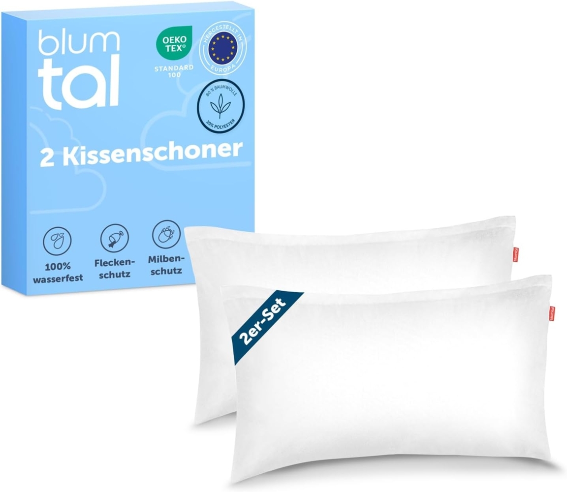 Blumtal Kissenbezug Blumtal Wasserdichter, Atmungsaktiv, Anti-Milben, (2 Stück), Kissenschoner mit Reißverschluss, Oeko-Tex 100 Zertifiziert Bild 1