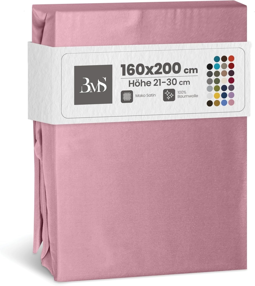 Bettwaesche-mit-Stil Mako-Satin Spannbettlaken rosa 160x200cm Höhe 21-30cm Bild 1