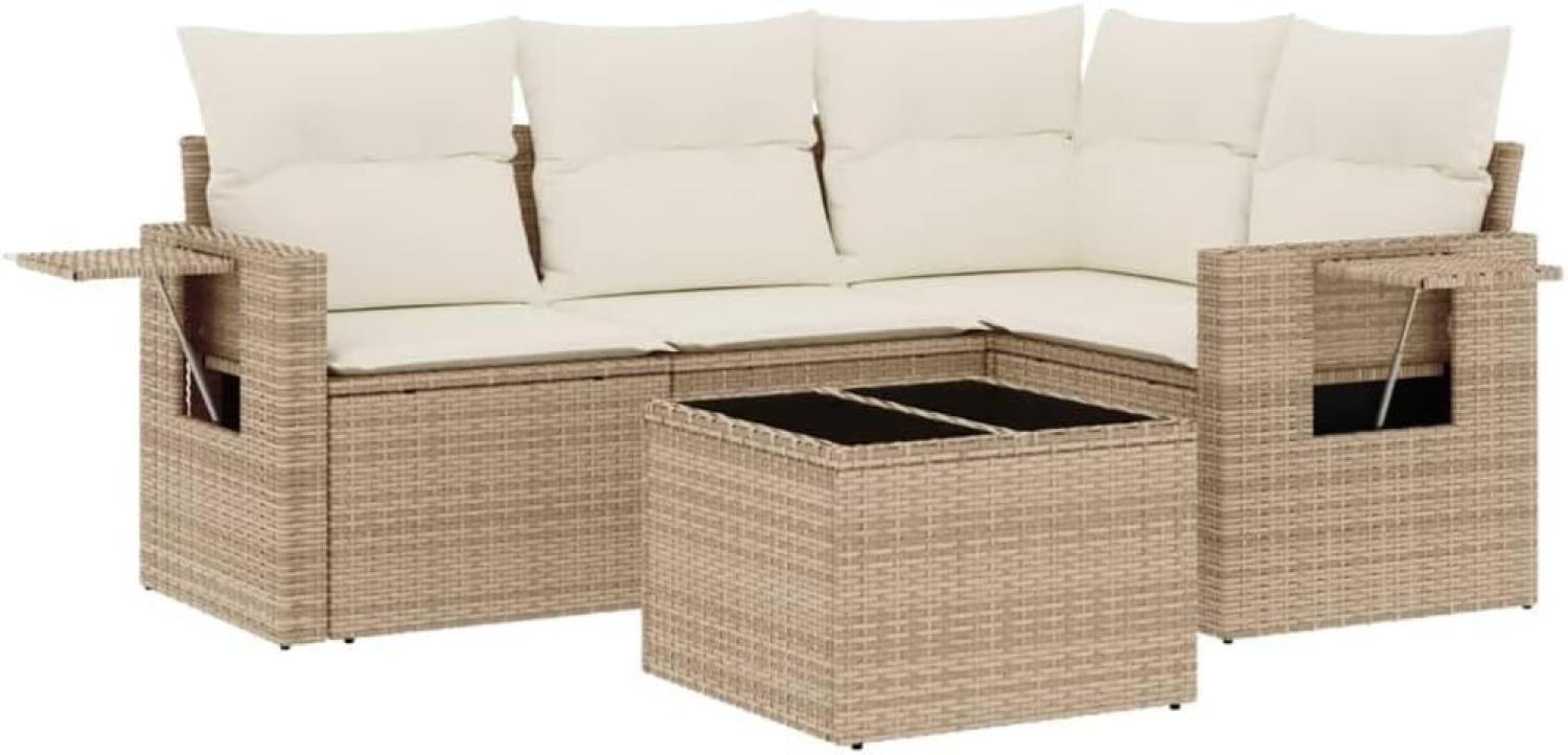 vidaXL 5-tlg. Garten-Sofagarnitur mit Kissen Beige Poly Rattan 3252455 Bild 1