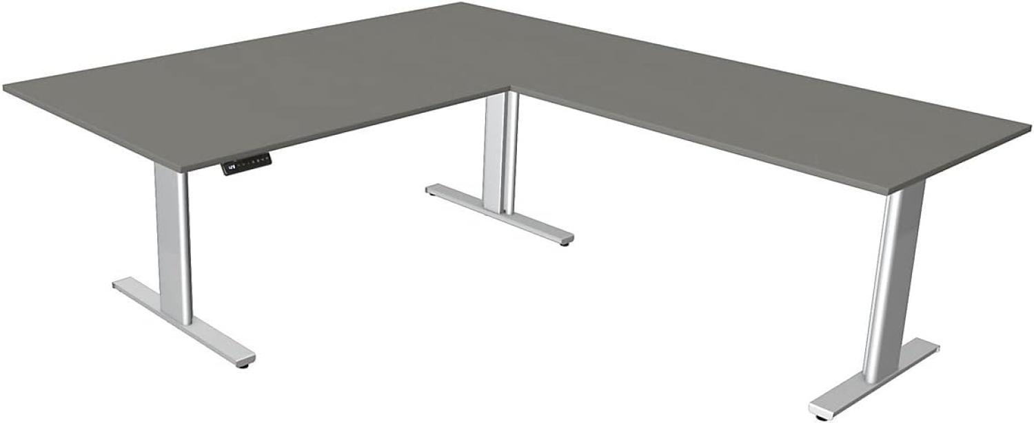 Kerkmann Schreibtisch Sitz-Stehtisch MOVE 3 silber 180x80 cm mit Anbautisch 100x60 cm ektr. höhenverstellbar anthrazit Bild 1