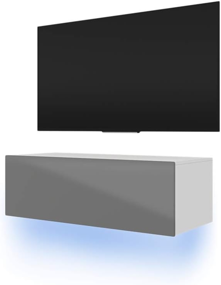 Skylara – Fernsehschrank / TV-Lowboard mit LED RGB Modern Hängend 100 cm (Weiß Matt / Grau Hochglanz) Bild 1