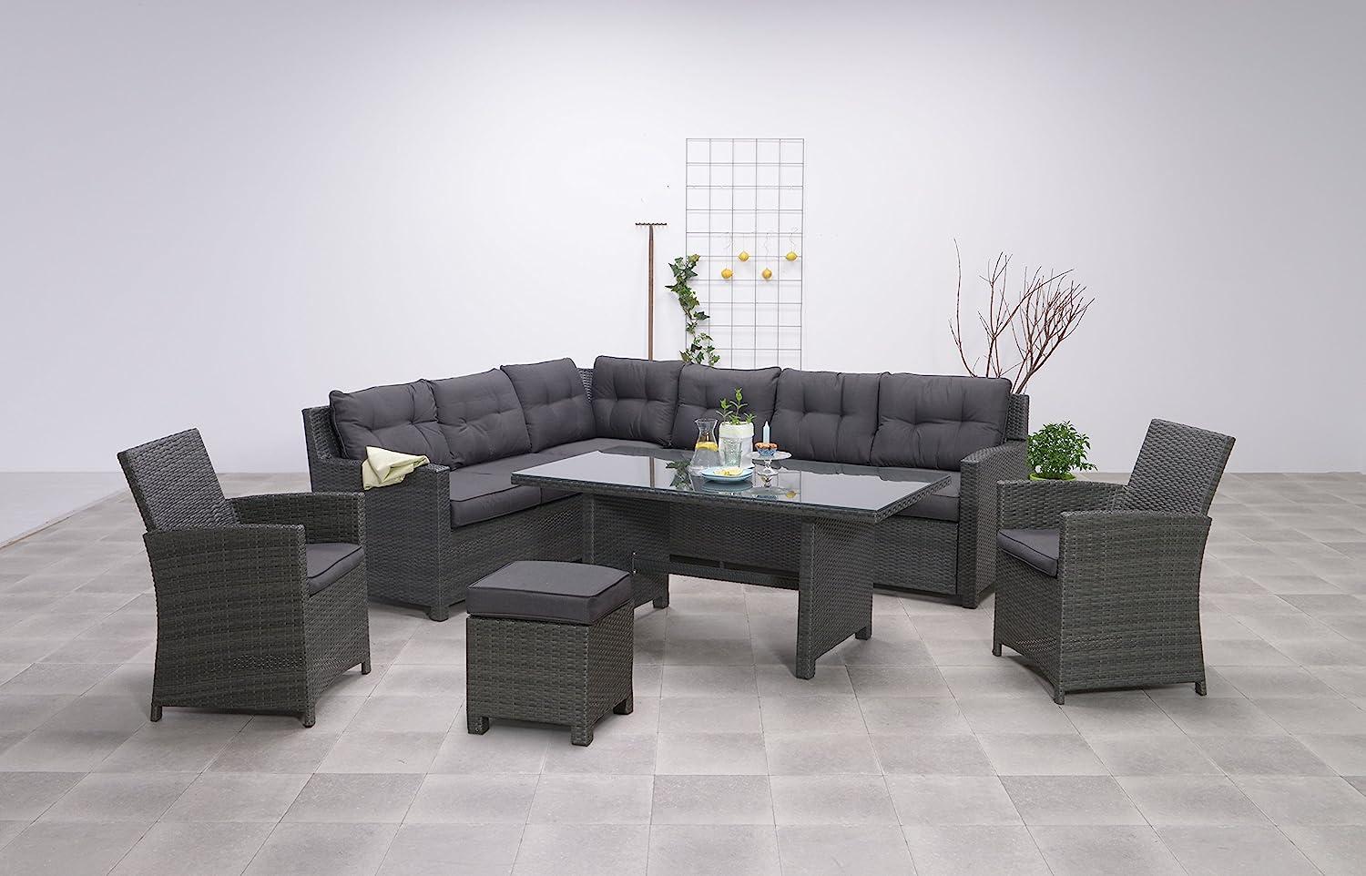 ABOYNE Polyrattan Ecklounge Gartenmöbel Sitzgruppe grau Bild 1