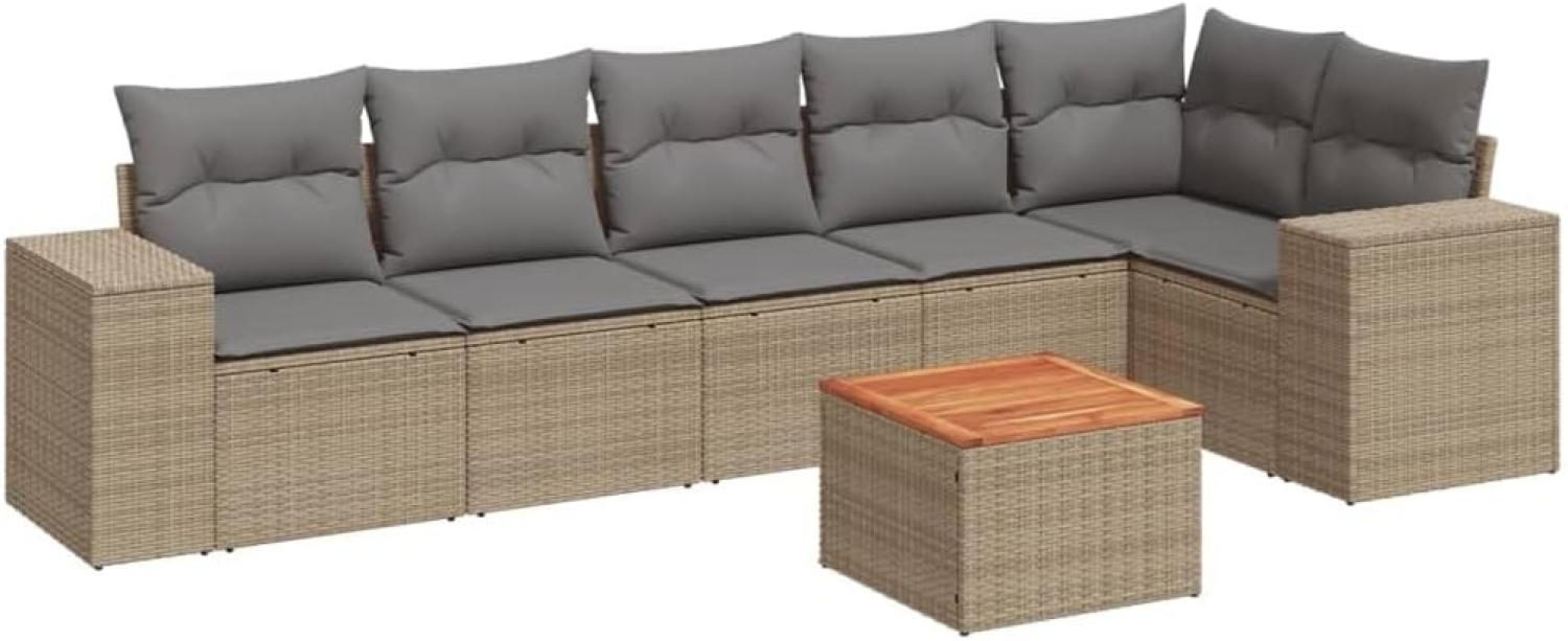 vidaXL 7-tlg. Garten-Sofagarnitur mit Kissen Beige Poly Rattan 3257788 Bild 1