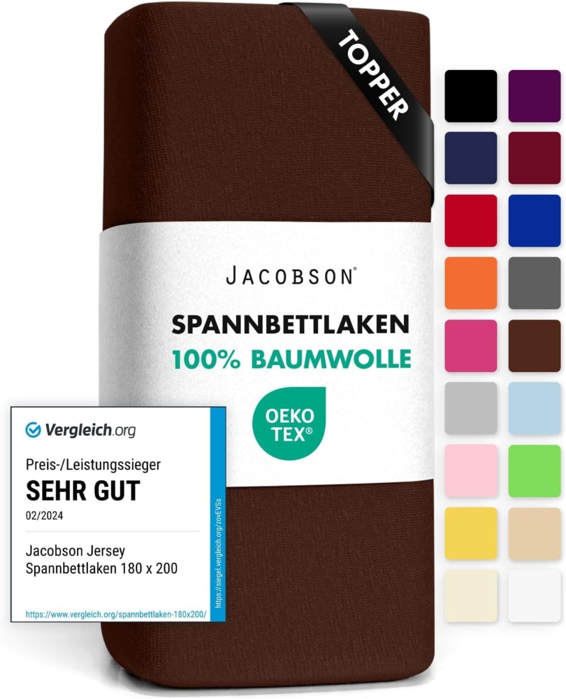 Jacobson Spannbettlaken TOPPER aus 100% Baumwolle, Jersey Bettlaken 160 g/m², Spannbetttuch mit Gummizug, OEKO-TEX®, pflegeleicht, viele Farben Bild 1
