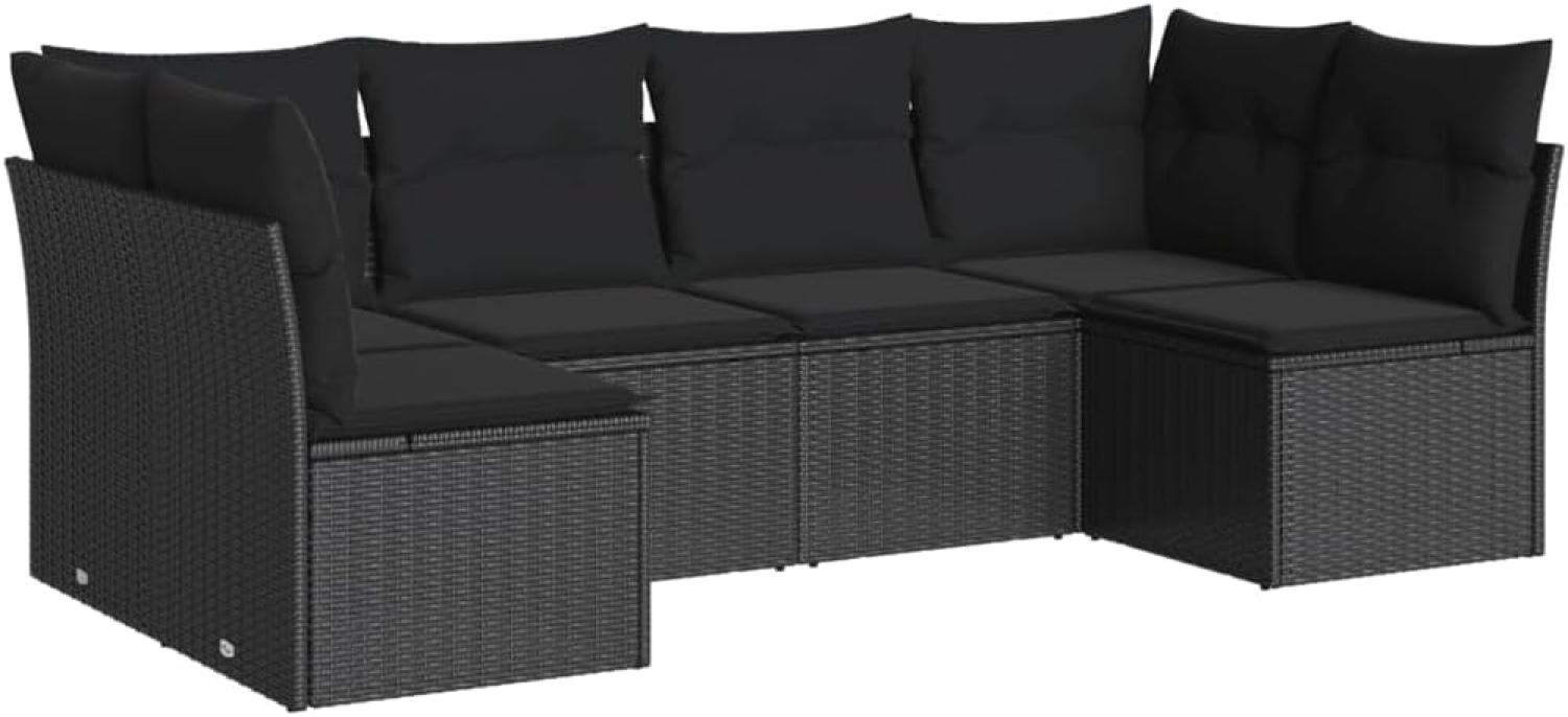 vidaXL 6-tlg. Garten-Sofagarnitur mit Kissen Schwarz Poly Rattan 3249224 Bild 1