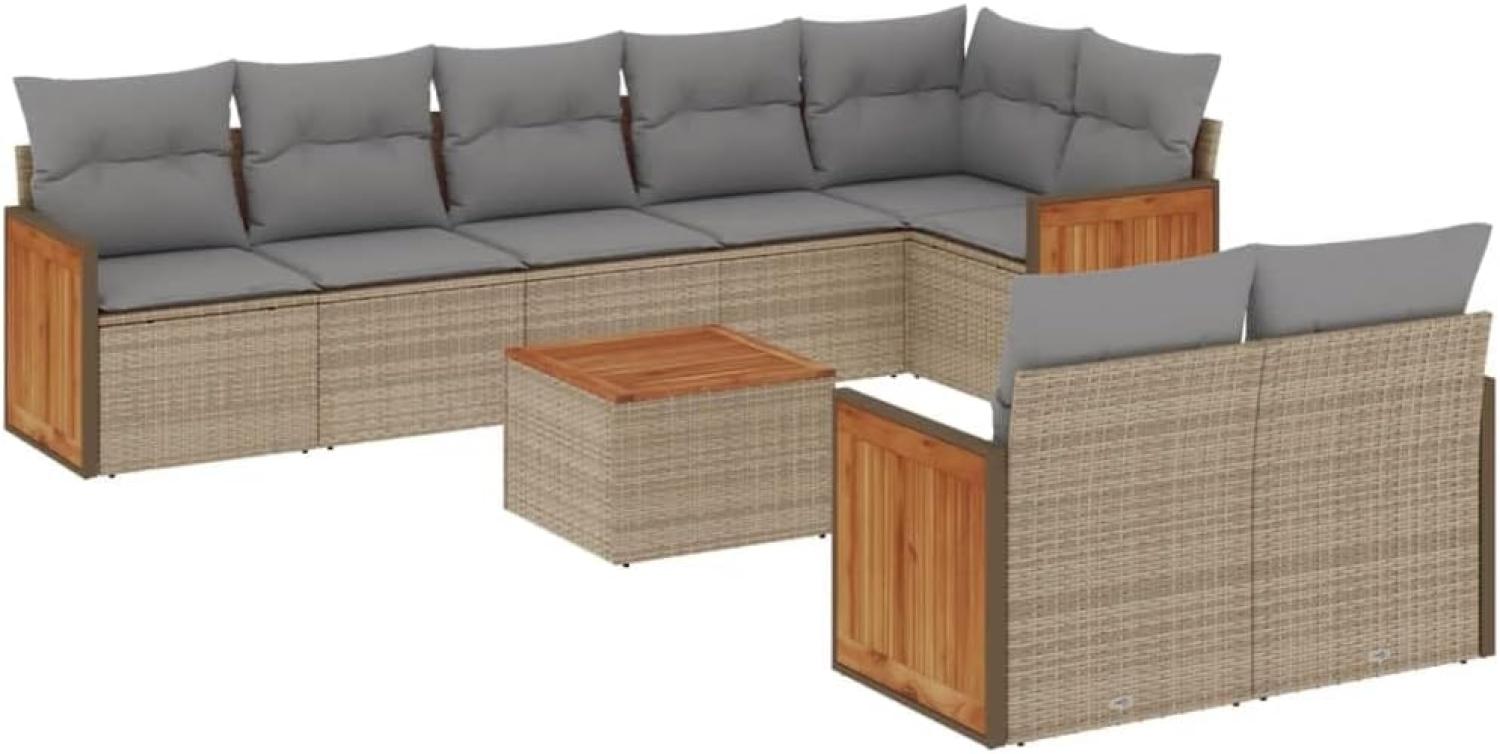 vidaXL 9-tlg. Garten-Sofagarnitur mit Kissen Beige Poly Rattan 3260239 Bild 1