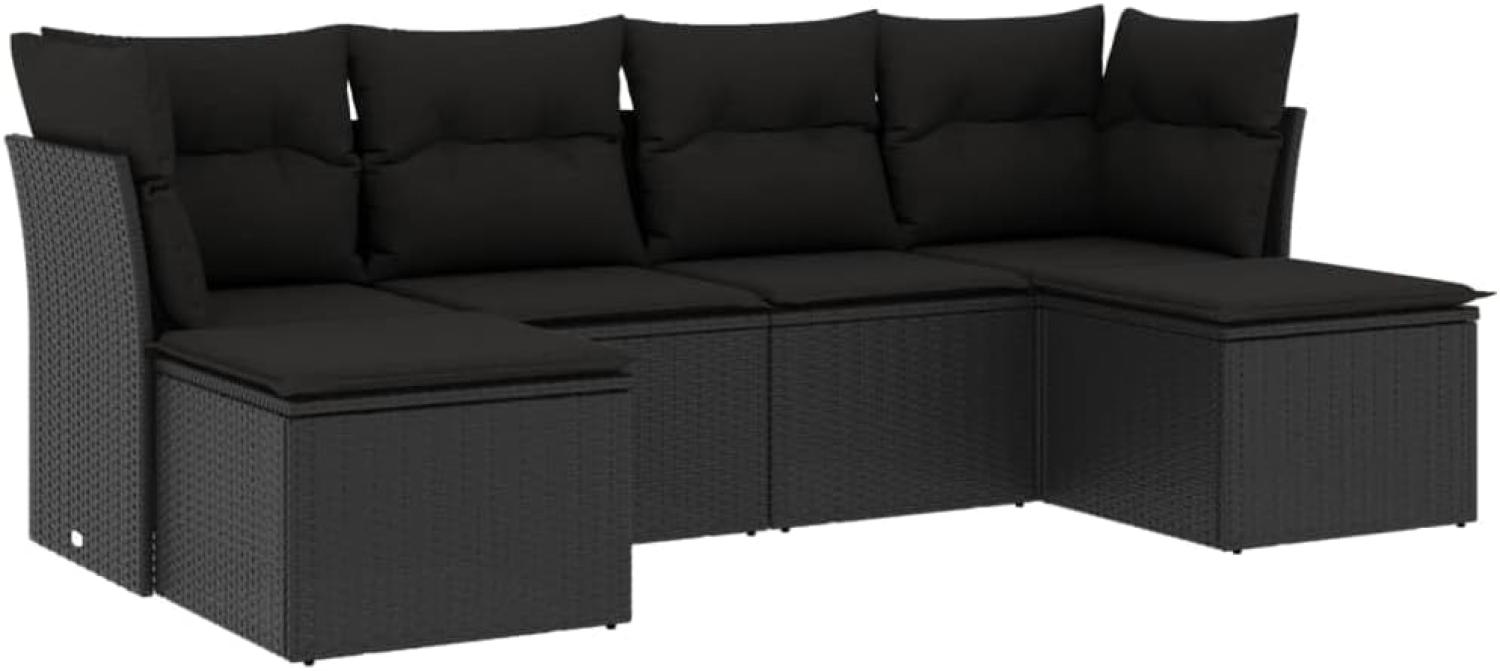 vidaXL 6-tlg. Garten-Sofagarnitur mit Kissen Schwarz Poly Rattan 3249844 Bild 1