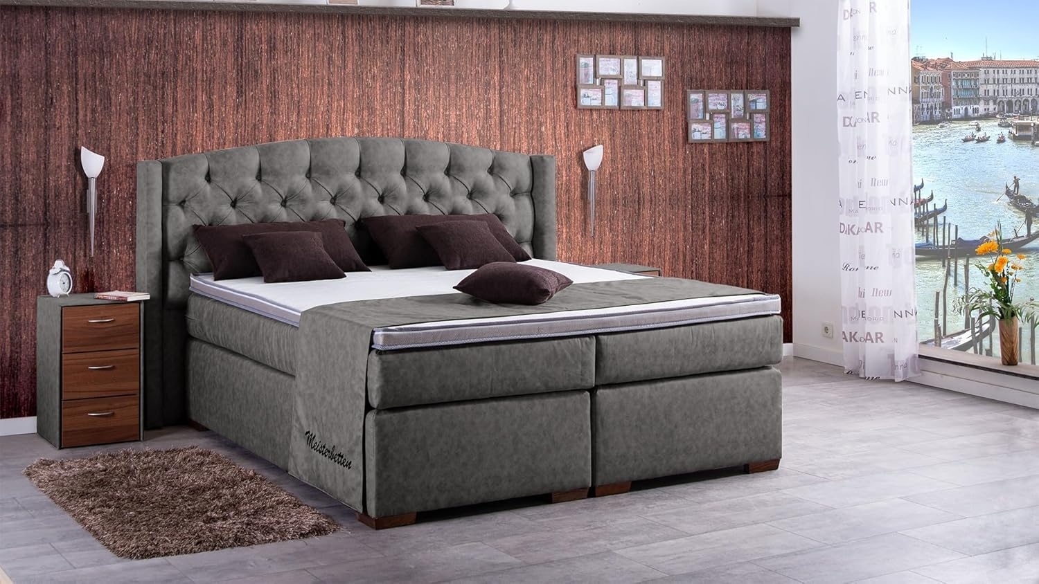 Meisterbetten Boxspringbett Magi 120x220 in MS-Grey, Matratzenbezug Nano, Ergoflex-Topper Bild 1