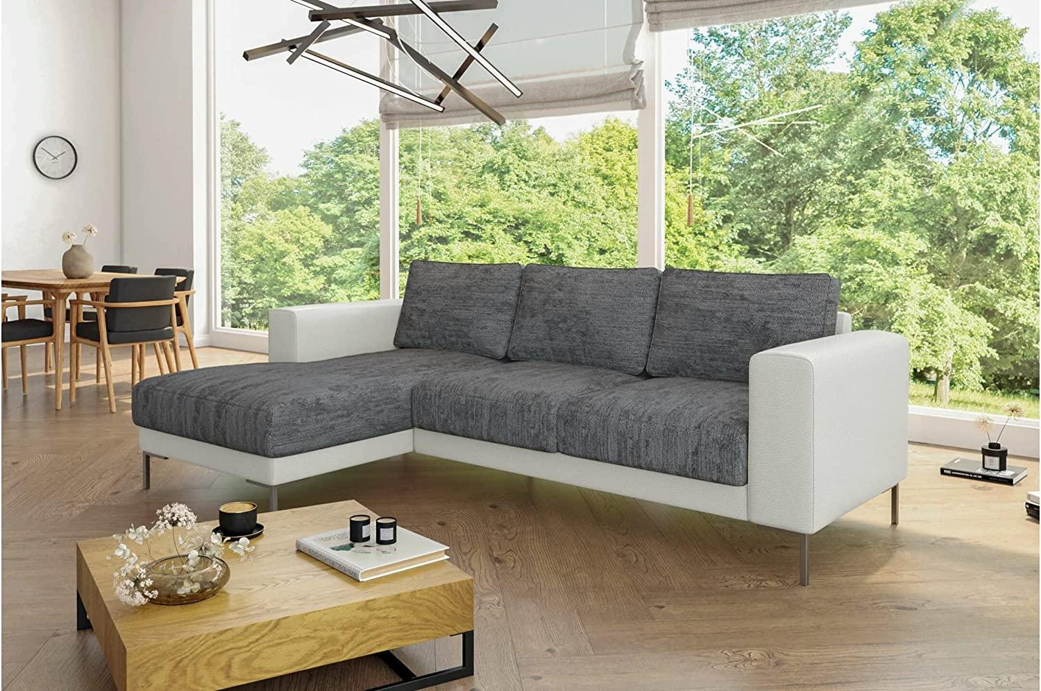 Stylefy Aversa Ecksofa Strukturstoff BERLIN Kunstleder MADRYT Grau Weiß Links Bild 1