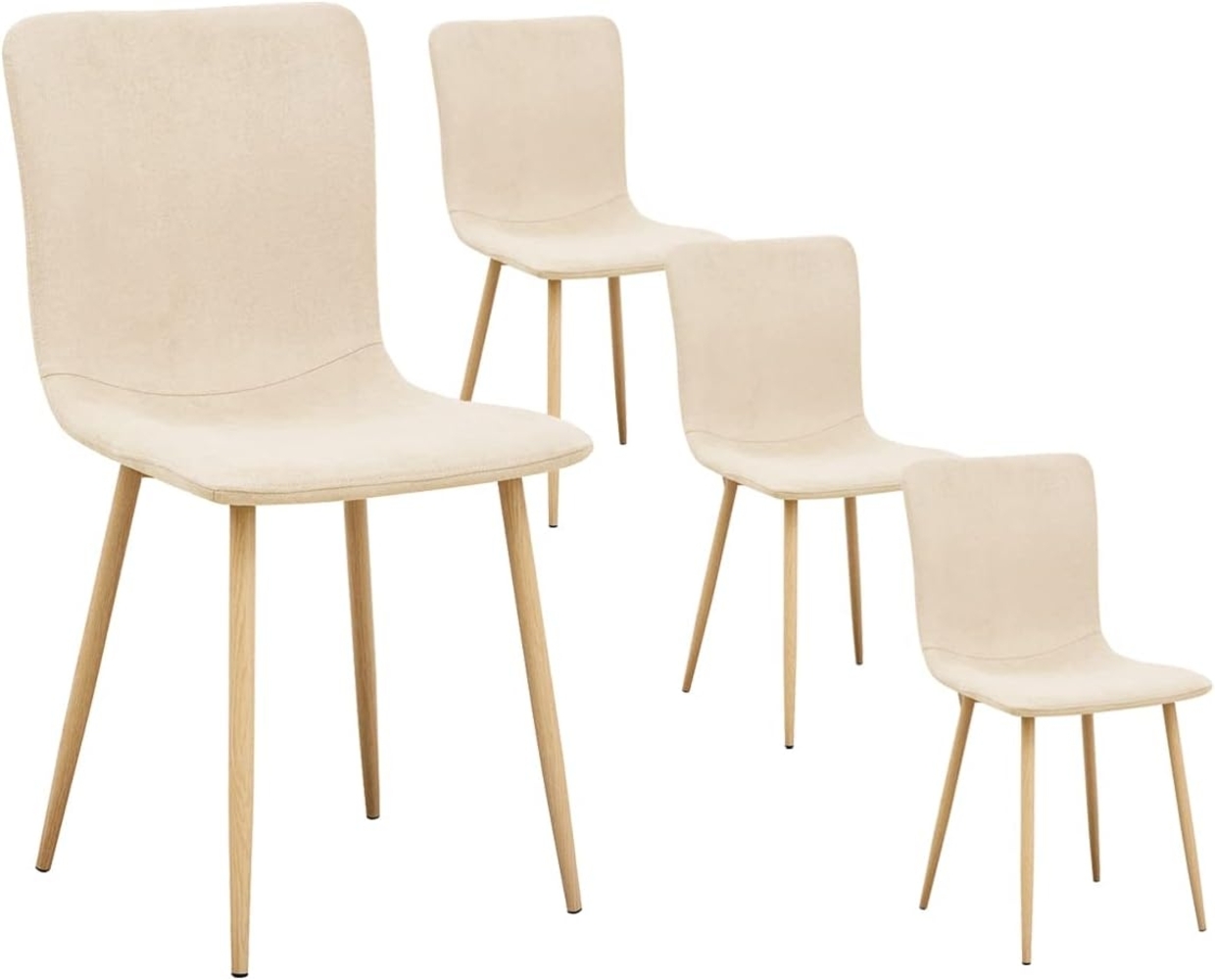 FurnitureR 4er-Set skandinavischer Esszimmerstühle aus weichem Stoff Gepolsterte Metallbeine für Küche, Esszimmer, Wohnzimmer & Empfangsbereich in elegantem, Beige Bild 1