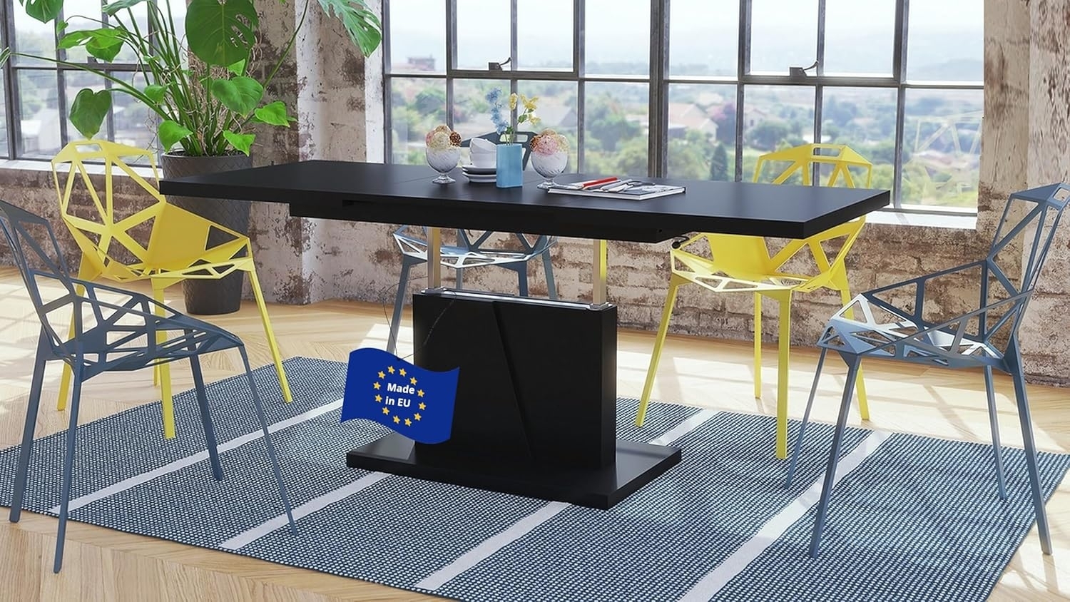 Mazzoni Couchtisch Grand Noir Schwarz matt stufenlos höhenverstellbar ausziehbar 120-180, Funktionstisch, Wohnzimmertisch, Tisch, Esstisch, Sofatisch Bild 1
