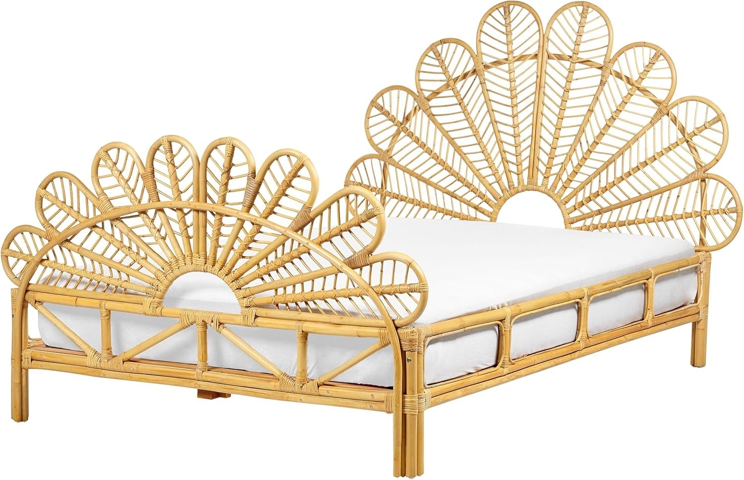 Bett mit Lattenrost FLORENTINE 140 x 200 cm Rattan Heller Holzfarbton Bild 1