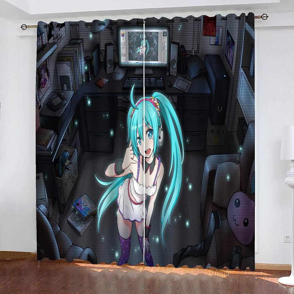 Fgolphd Verdunkelungsvorhang-Set 3D-Druck Anime Cartoons Hatsune Miku Vorhänge Für Kinderzimmer Schiebegardine Blickdicht Für Dekoration Wohnzimmer Esszimmer (100×140(BxH),16) Bild 1