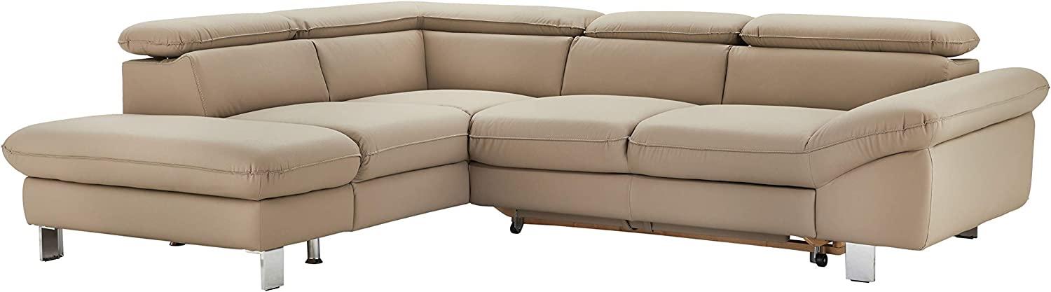 Mivano Ecksofa Driver mit Ottomane links, Ledercouch mit Bettfunktion und Bettkasten klein, Inkl. verstellbare Kopfstützen, 266 x 73 x 214, Kunstleder, Hellbraun Bild 1