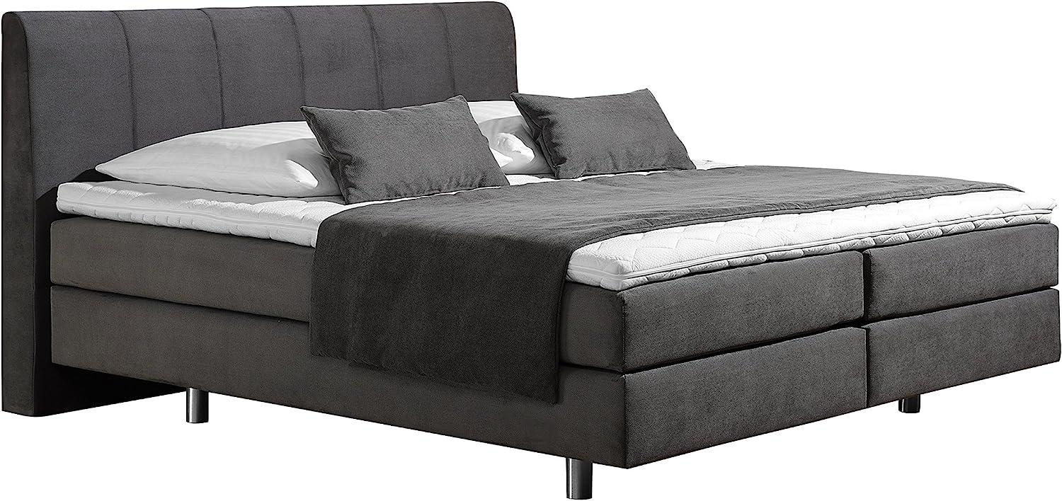 Maintal Boxspringbett Montepellier, 140 x 200 cm, Strukturstoff, Bonellfederkern Matratze h2, anthrazit Bild 1