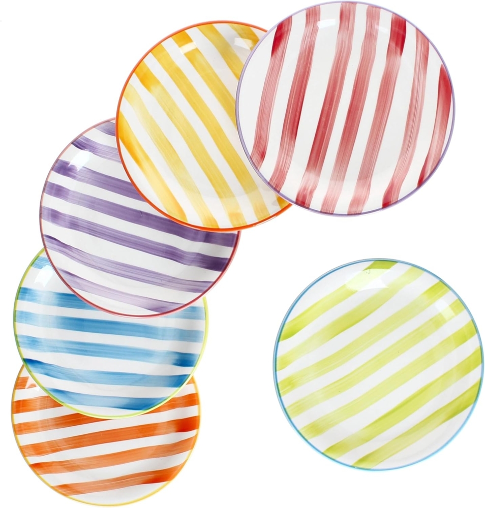 MamboCat Frühstücksteller Summer Stripes 6er Set Kuchenteller Steingut Dessertteller bunt Bild 1