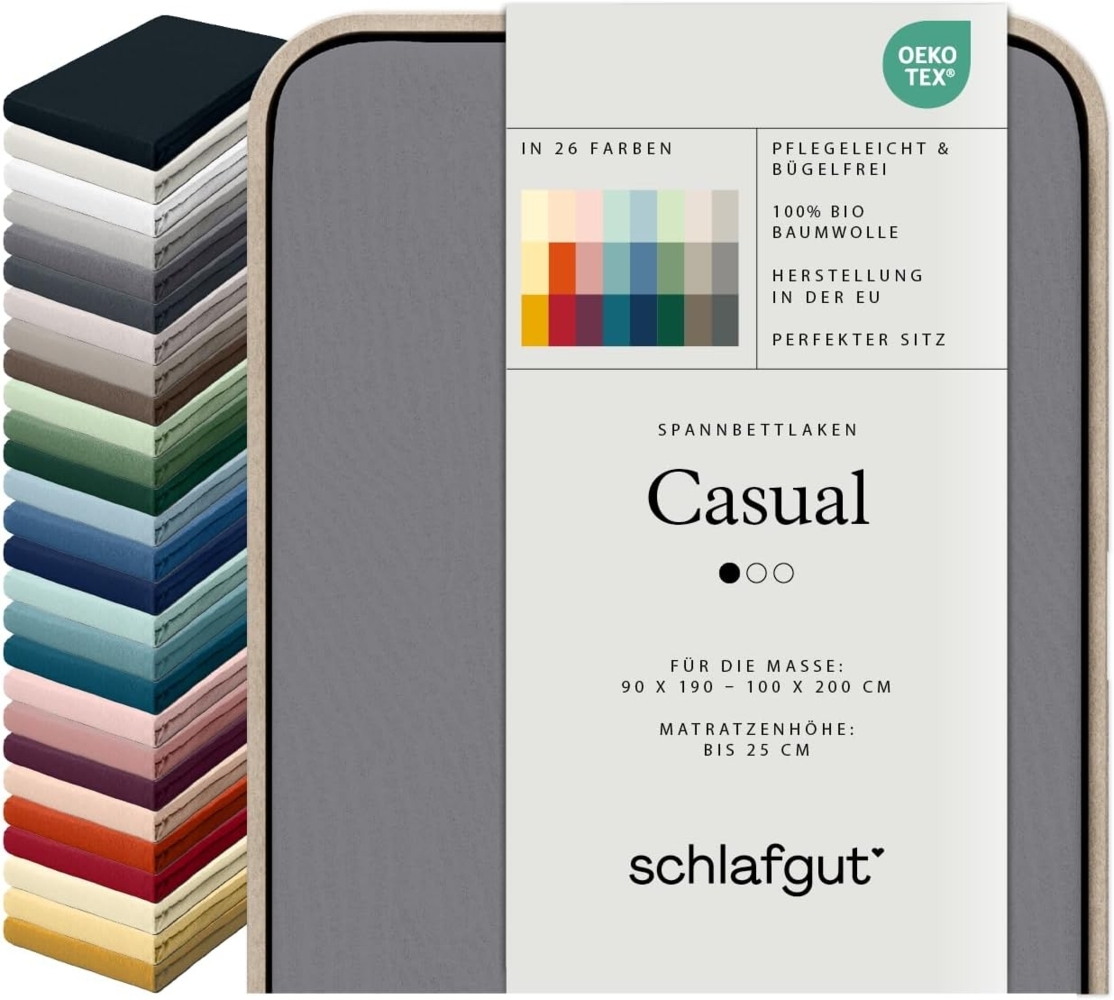 Schlafgut Spannbettlaken CASUAL u.a. in Gr. 90x200, 140x200 oder 180x200 cm, 100% Bio-Baumwolle, Jersey, Gummizug: rundum, (1 Stück), Bettlaken für Matratzen bis 25 cm Höhe, zuverlässig, langlebig, weich Bild 1