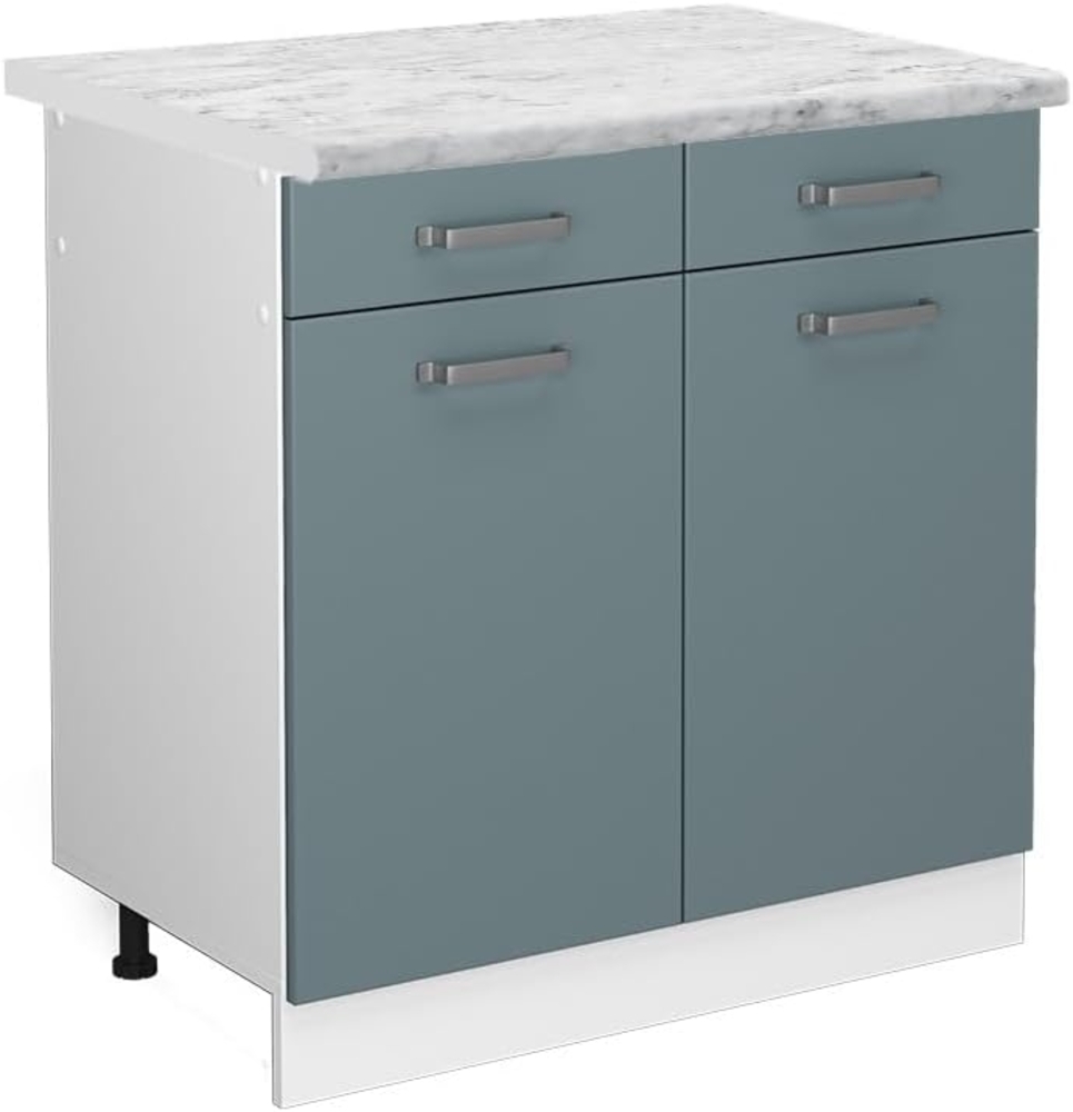 Vicco Küchenunterschrank R-Line, Blau-Grau/Weiß, 80 cm mit Arbeitsplatte Bild 1