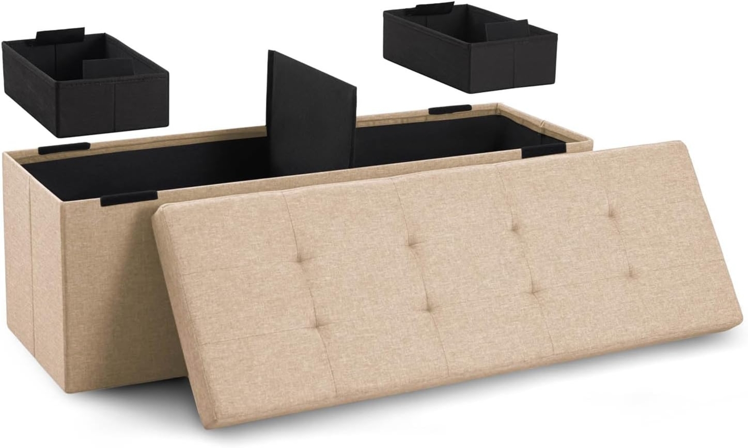 Blumtal Sitzbank mit Stauraum + 2 extra Boxen - Truhenbank mit Stauraum 110x38x38 cm - Sitztruhe mit Stauraum - Bequemer Hocker mit Stauraum - Sitzbox mit Stauraum - Sitzbank Beige - Sitzbox in Beige Bild 1