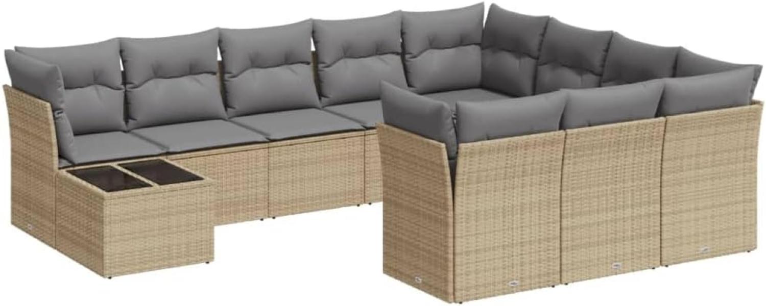 vidaXL 11-tlg. Garten-Sofagarnitur mit Kissen Beige Poly Rattan 3250098 Bild 1