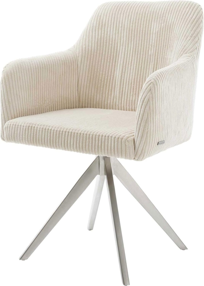 Esszimmerstuhl Greg-Flex Cord Beige Kreuzgestell kantig Edelstahl Taschenfederkern Bild 1