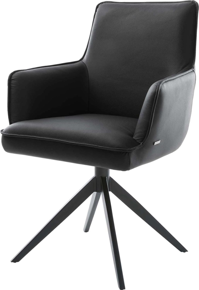 Drehstuhl Heira-Flex mit Armlehnen Echt-Leder Schwarz Kreuzgestell breit Schwarz 360° drehbar Wippfunktion Taschenfederkern Bild 1