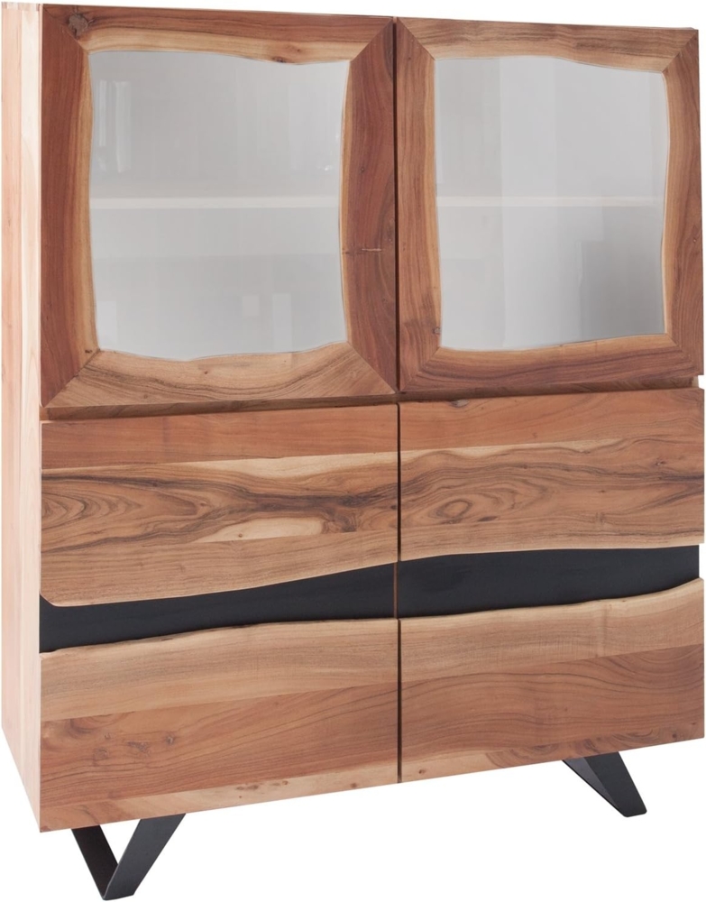 riess-ambiente Highboard AMAZONAS 140cm natur, Massivholz · Vitrine · Baumkante · Akazie · Schrank · Wohnzimmer Bild 1