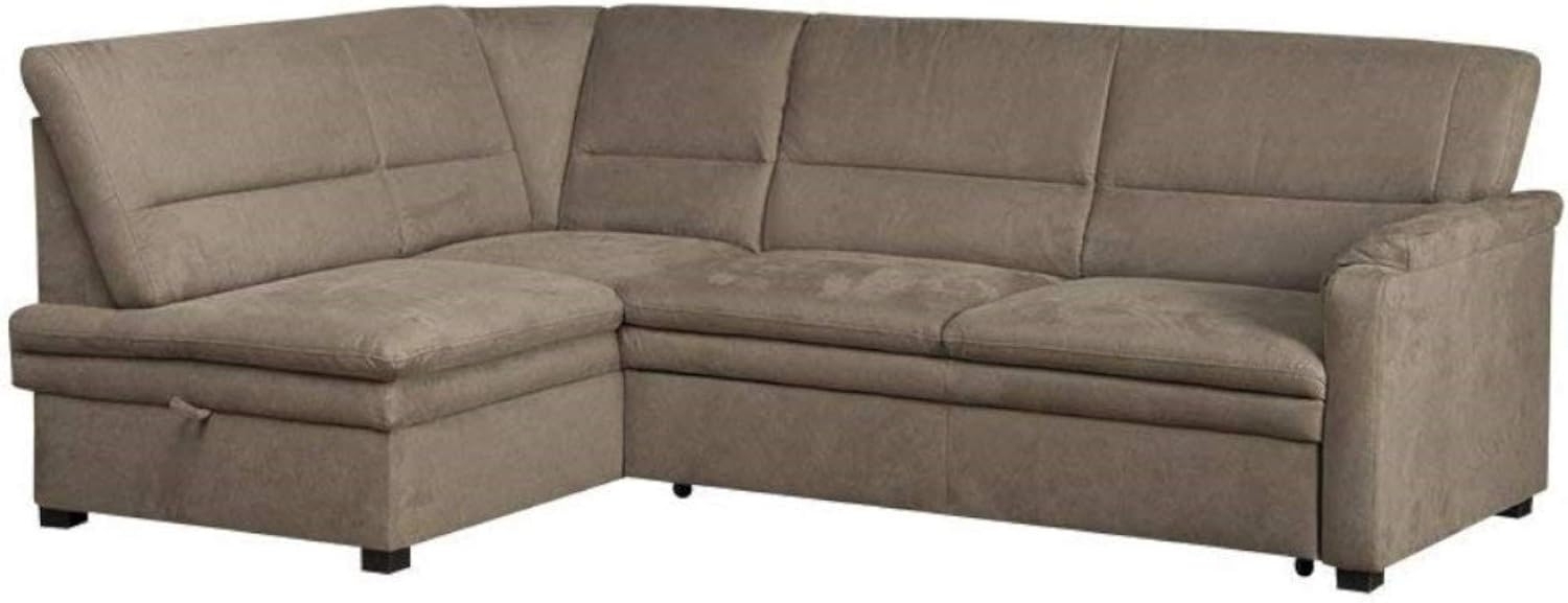 CAVADORE Ecksofa Pisoo mit Federkern / Kleine Eckcouch mit Schlaffunktion und Bettkasten / Ottomane links / 245 x 89 x 161 / Mikrofaser hellgrau Bild 1