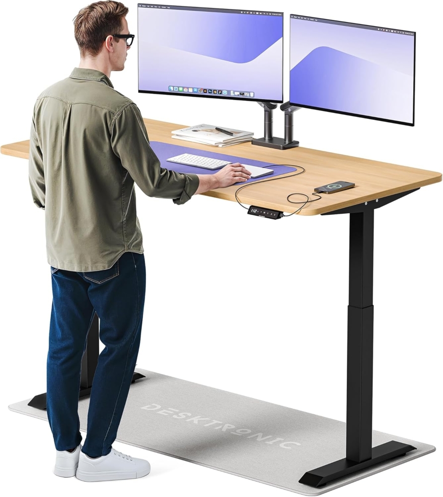Desktronic Höhenverstellbarer Schreibtisch Elektrisch - Bequem und Schmerzfrei von Zuhause Arbeiten – Schreibtisch Höhenverstellbar Elektrisch (Schwarzes Gestell + 160x80 Eiche Tischplatte) Bild 1