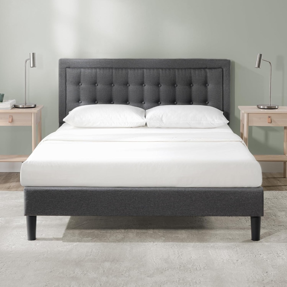 Zinus Dachelle Bett 160x200 cm Höhe Bettrahmen 35 cm Gepolsterter Plattformbettrahmen mit Holzlattenhalter Grau Bild 1